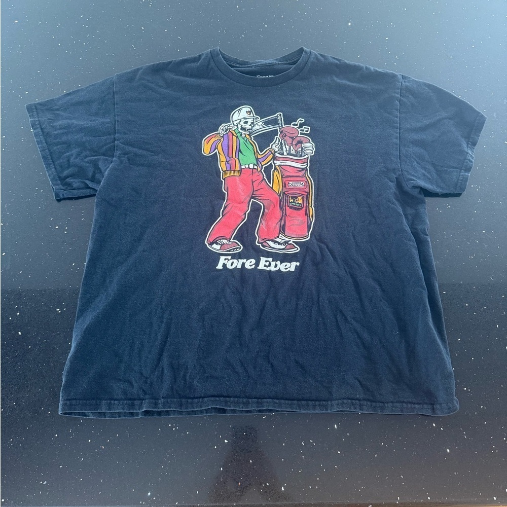 Black Graphic T-Shirt with Skeleton Golfer Design